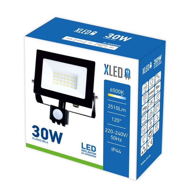 XLED 30W LED reflektor sa PIR senzorom,6500K,2510Lm,AC220-240V