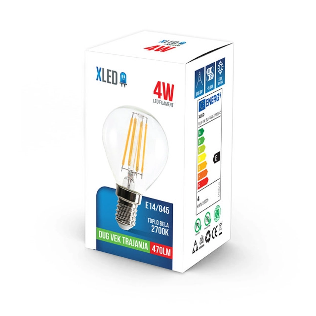 Xled  E14 4W SL-F-G4-2700K-C Filament Sijalica 2700K,G45,470Lm,Toplo Bela