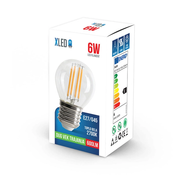 Xled E27 6W SL-F-G6-2700K-M Filament Sijalica 2700K,G45,600Lm,Toplo Bela