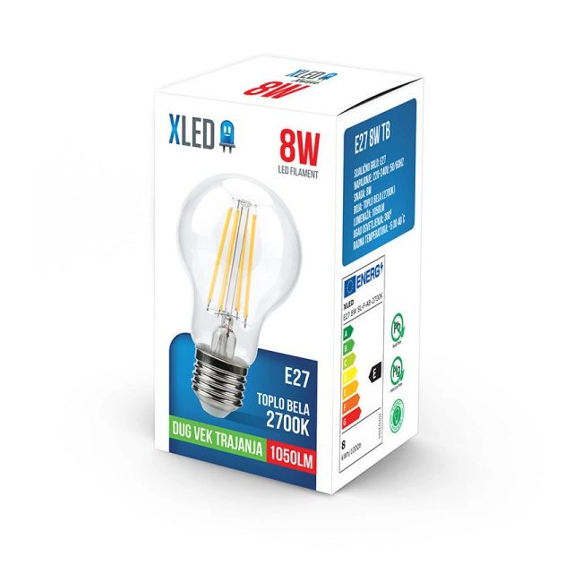 Xled  E27 8W SL-F-A8-2700K Filament Sijalica 2700K,220V,1050Lm,Toplo Bela