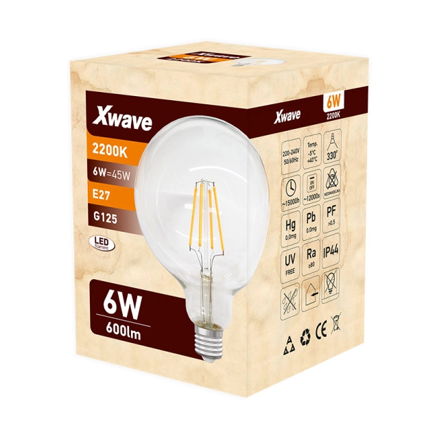 Xwave E27 6W SL-F-S6-2200K Filament Sijalica 2200K/G125/220V,600Lm,Toplo Bela